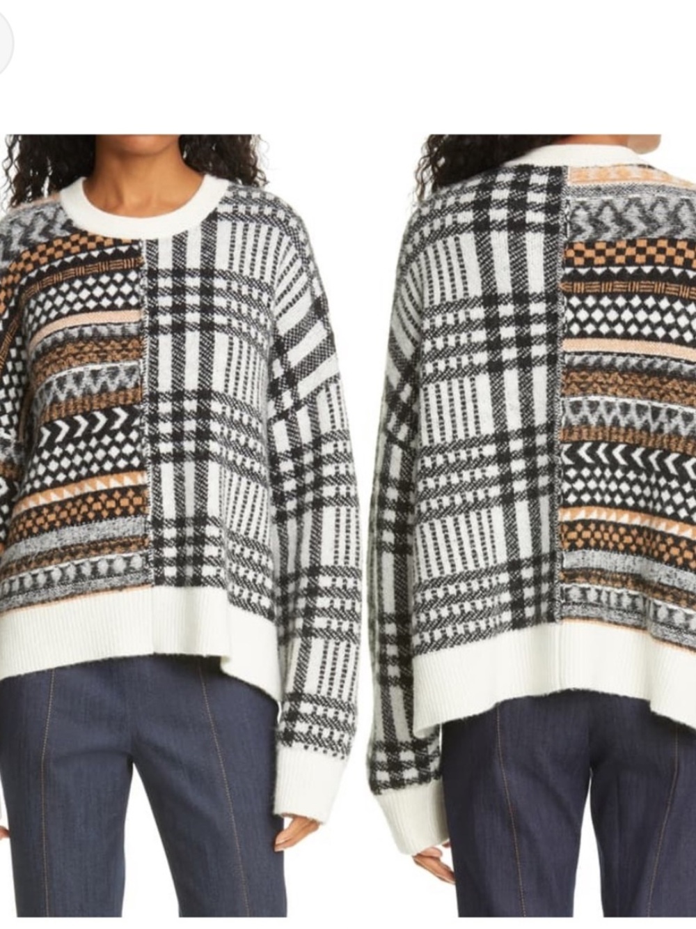 Cinq A Sept Shania Wool Alpaca Blend Multi-Pattern Sweater